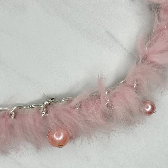 Beaded Fur Woven Silver Tone Chain Link Belt OS Y2K Festival - Picture 10 of 16